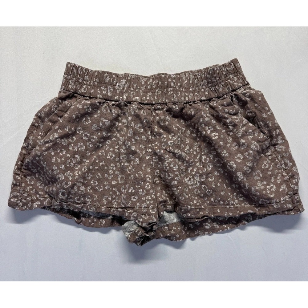 A New Day Shorts Womens Medium Brown Leopard Print Linen Blend High Rise Summer